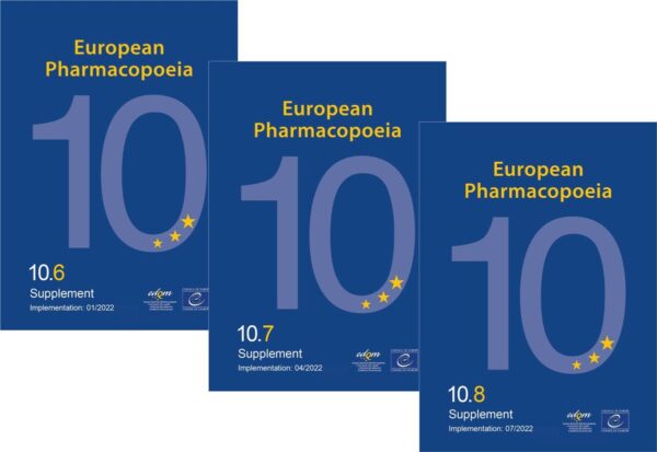 EP European Pharmacopoeia (Ph. Eur.) 10th Edition: 3 Non-Cumulative Supplements (10.6, 10.7 and 10.8)